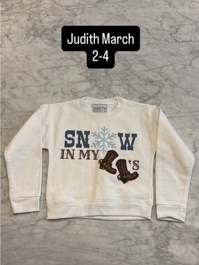 Judith March White Sweatshirt with Blue Snowflake and Brown Boots - NWOT